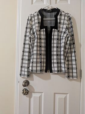 Joseph Ribkoff Black and White Windowpane Zip Blazer